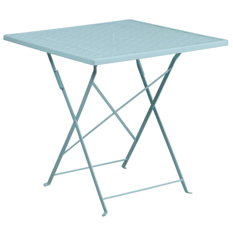 Jeffry 28'' Square Indoor-Outdoor Folding Patio Table Set with 4 Round Back Chairs, Sky Blue