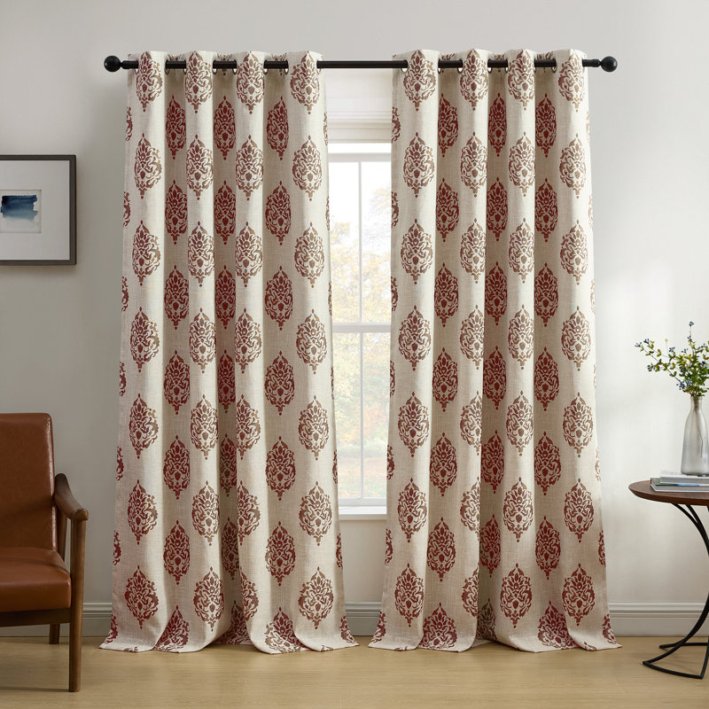 Blanford Medallion Print Room Darkening Thermal Grommet Top Single Curtain Panel, 52" W x 95" L, Cinnamon Red