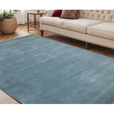Tapis bleu clair en laine tissé à la main 5 pi x 8 pi