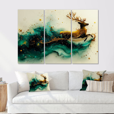 Christmas Reindeer Sleigh Ride Fun III - Christmas Santa Deer Wall Art Set