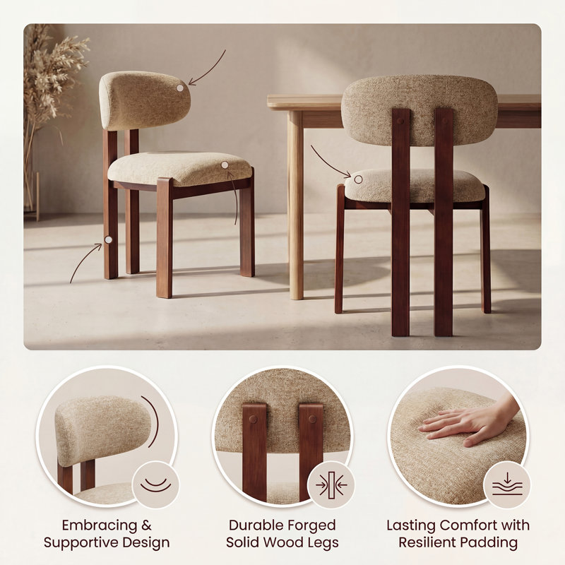 40.5cm H Fabric Upholstered Upholstered Back Side Chair in Beige, Brown, Camel