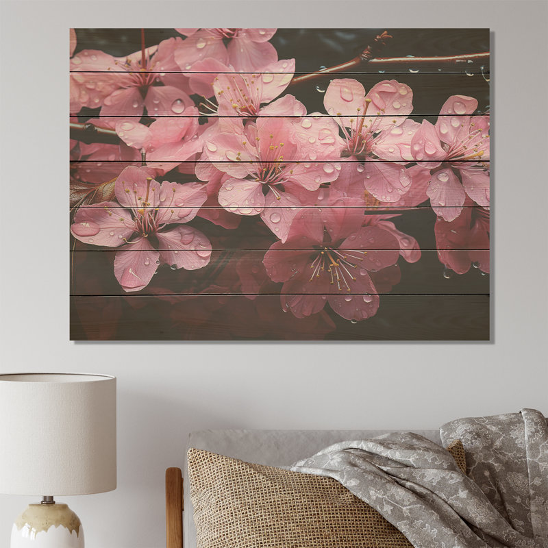 Fleur de cerisier rose II - impression de bois de cerisier sur bois, H 24 po x l 32 po x P 0,78 po