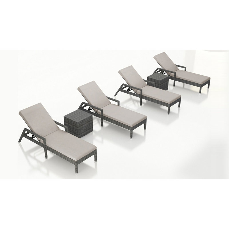 Ensemble de chaise longue inclinable avec coussin et table Ballu, Argent coulé Sunbrella®