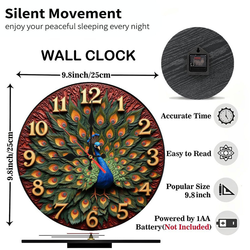 Horloge décorative paon