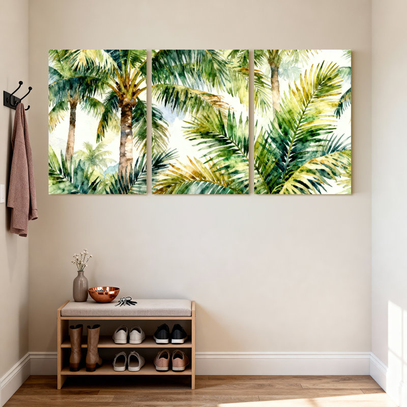 Palmiers, feuilles de palmier tropicales, ensemble de 3 impressions sur toile, H 18 po x l 36 po