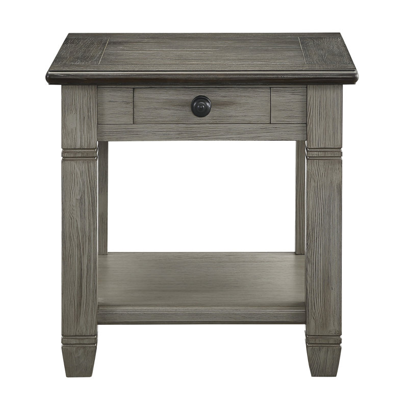 Table de bout Verduzco 24 "deux tons gris antique avec tiroir de rangement et tablette ouverte
