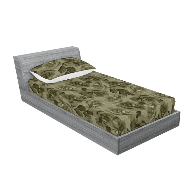 Drap-housse et taies décoratives 3 pièces Ambesonne, Vert olive, vert réséda / floral