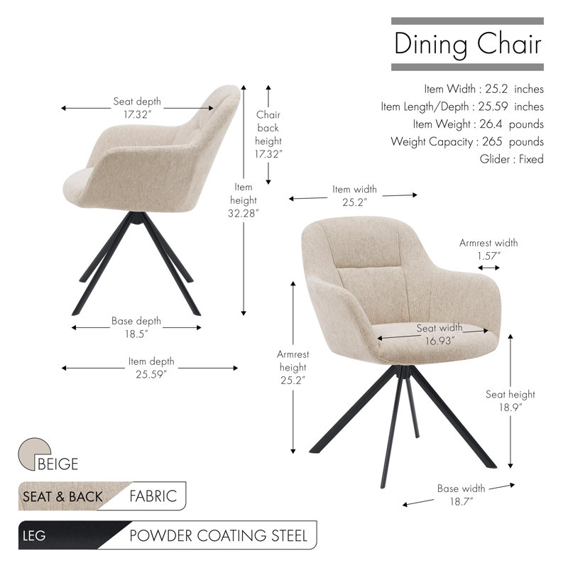 Chaise pivotante en tissu avec pieds en acier Elowise, Beige