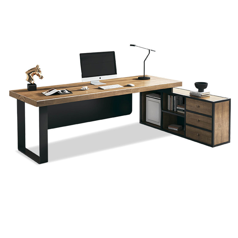 Bureau moderne en bois massif avec cabinet en L, H 29,53 po x l 70,87 po x P 59,06 po 