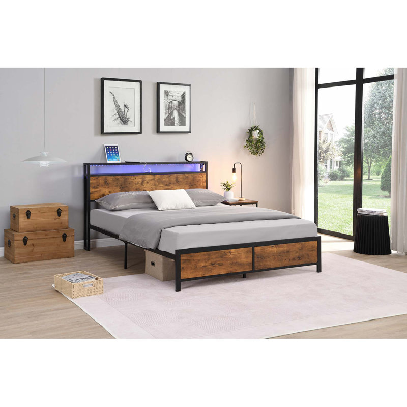 Cadre de lit avec lumières DEL et 2 ports USB, Grand lit