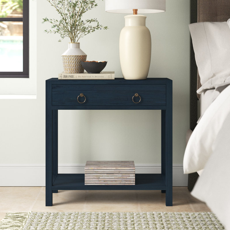 Elin 30" W 1-Drawer Solid Wood Nightstand, Navy Blue