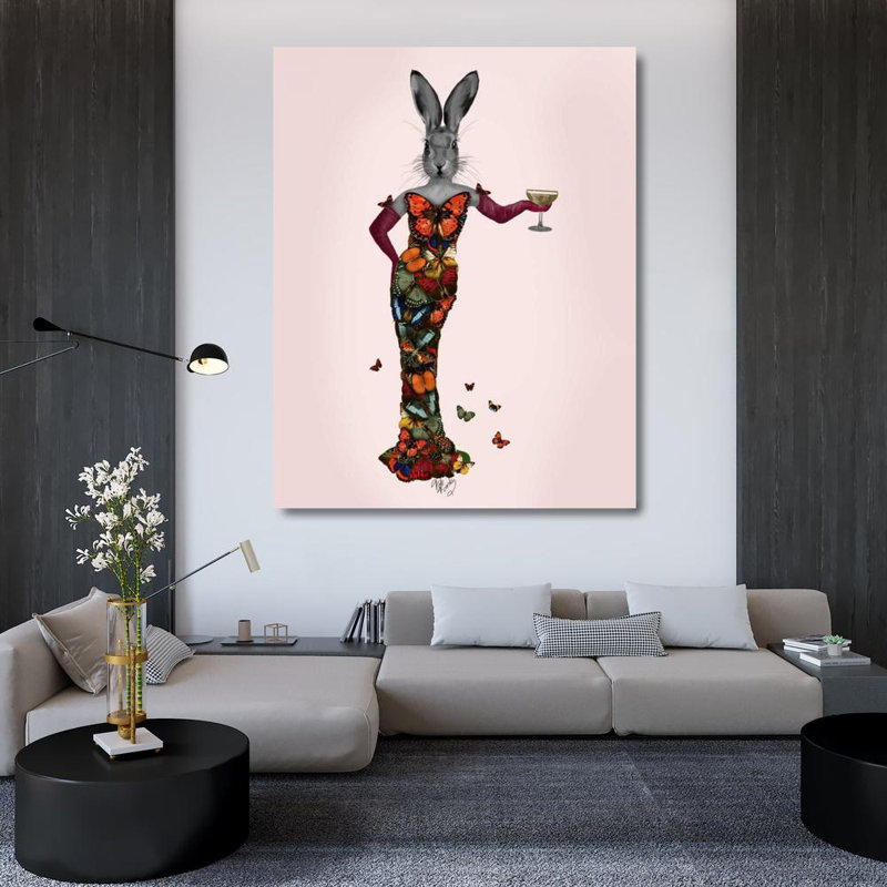 Art sur toile tendue Trinx Fab Funky Gallery, titré: Robe de lapin et papillon 190760D, H 45 po x l 36 po
