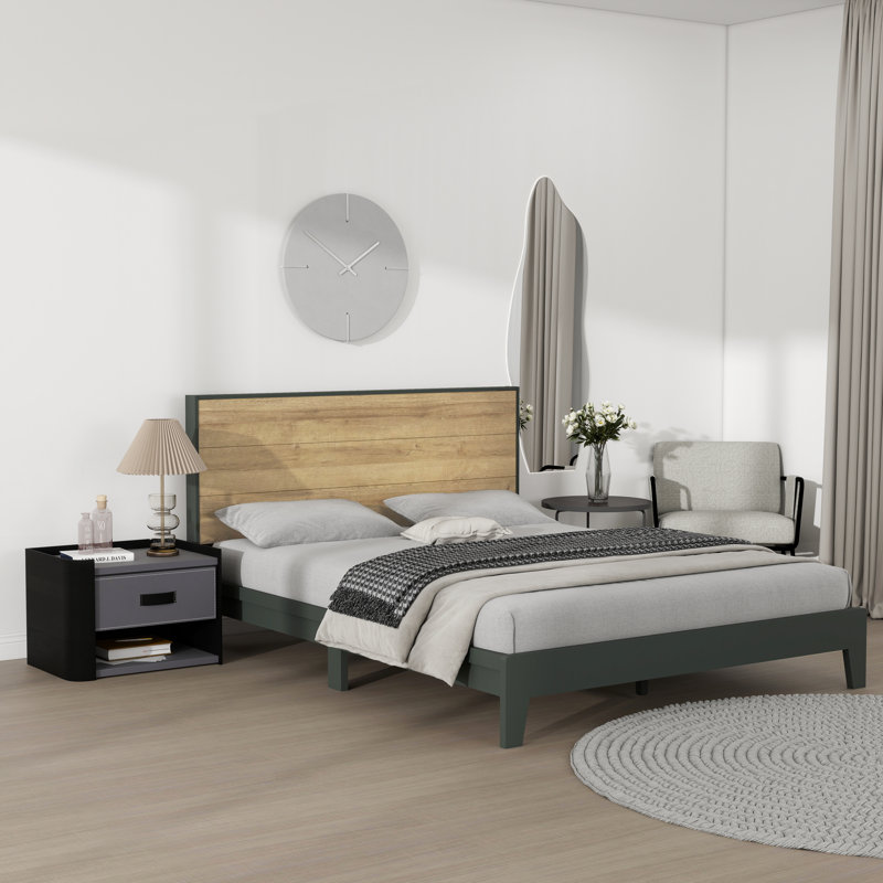 Allyannah Levison Platform Bed With Headboard, Queen, Kale Green/Reviera Eichi