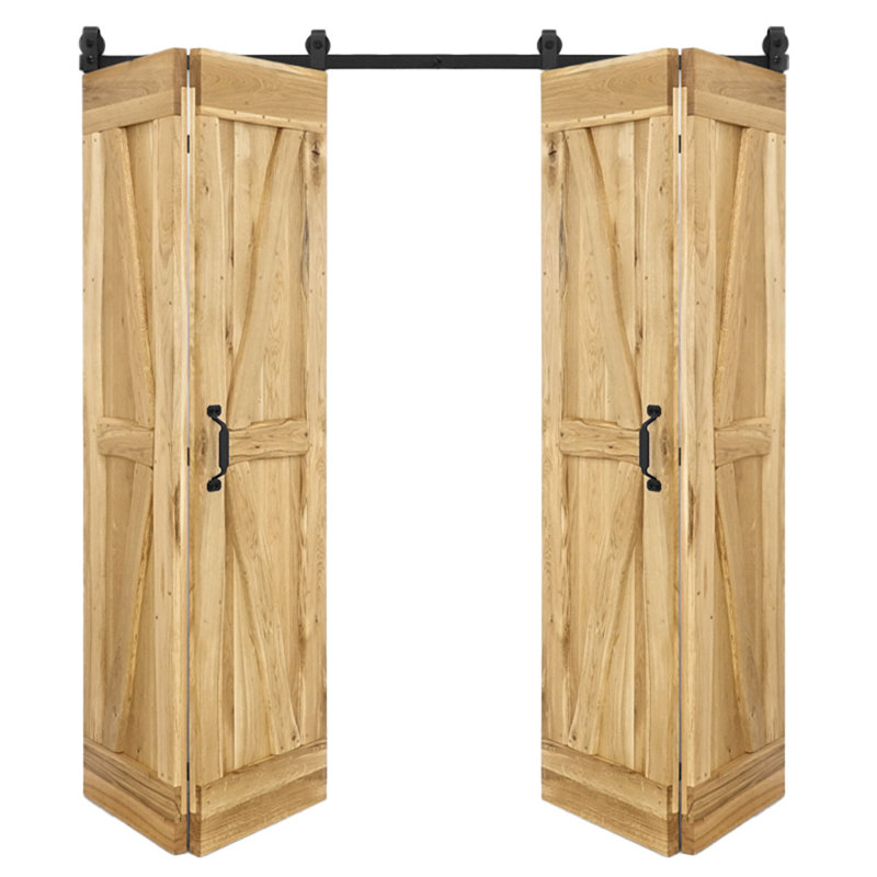 Favian Double Bi-Folding System Solid Oak Barn Door, Natural Oil