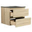 Armoire de salle de bain murale 24 po, lavabo en céramique noire, 2 tiroirs à fermeture en douceur, chêne, armoire intégrée en contreplaqué, lavabo, solidifiant-376813778-376813783