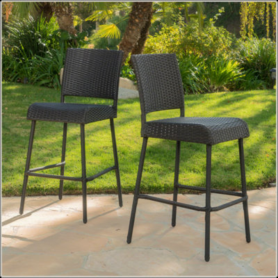 Outdoors PE Rattan Armless Barstools, Set Of 2
