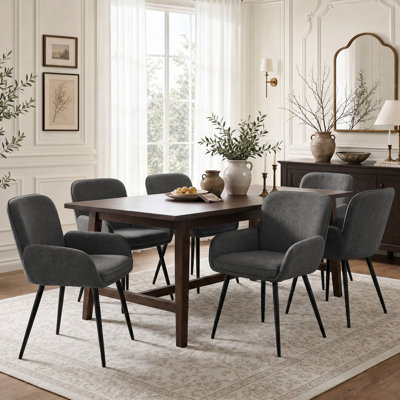 Upholstered Chenille Dining Chairs With Metal Legs (Set Of 6)