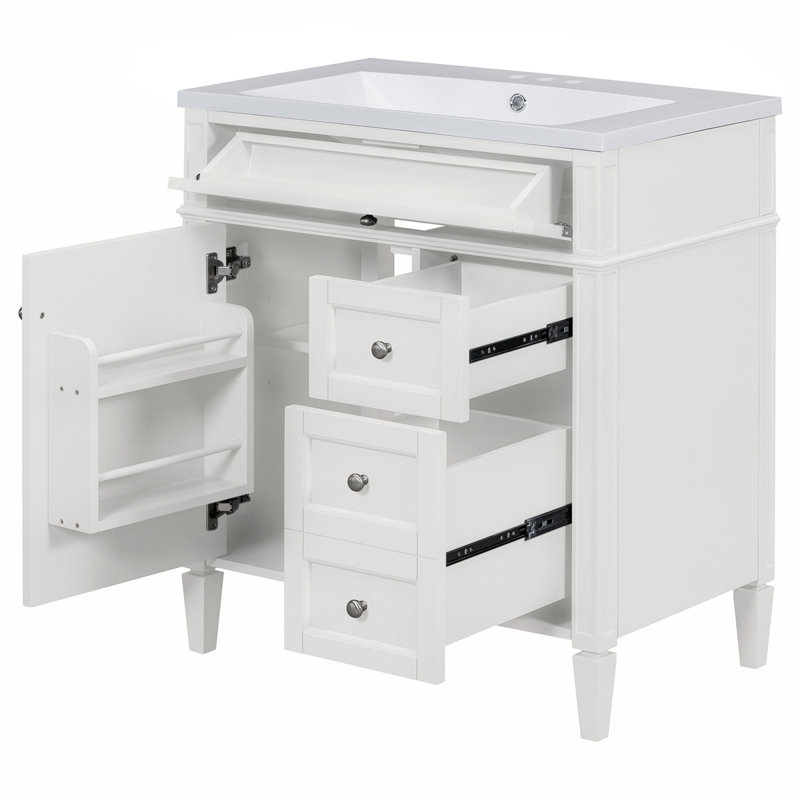 Meuble-lavabo de salle de bain moderne 30 po avec lavabo supérieur, Blanc