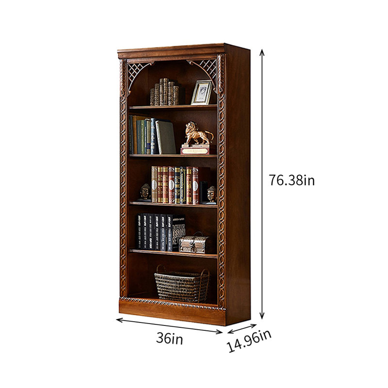 Bibliothèque entièrement sculptée en bois brun.