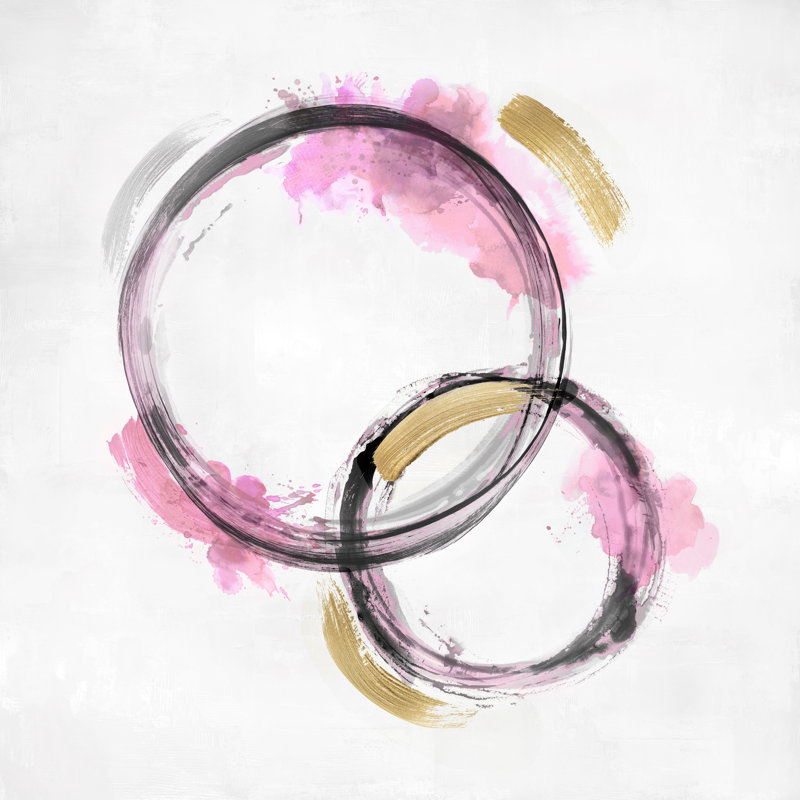 Pink And Gold Double Circle Abstract 1 by Natalie Harris - Wrapped Canvas Print, 30cm H x 30cm W