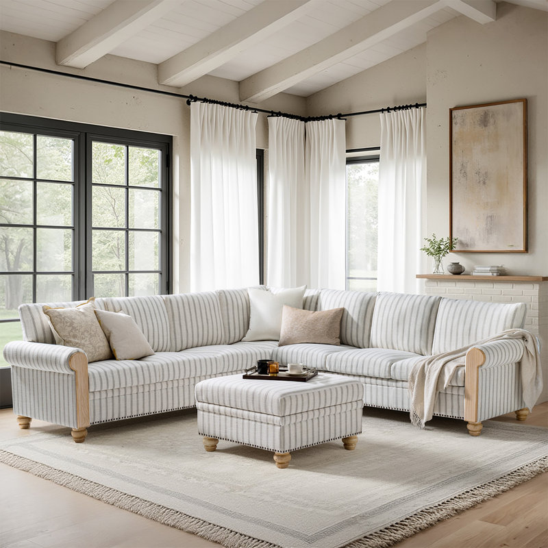 Canapé modulaire de style campagnard rayé Terren, Beige
