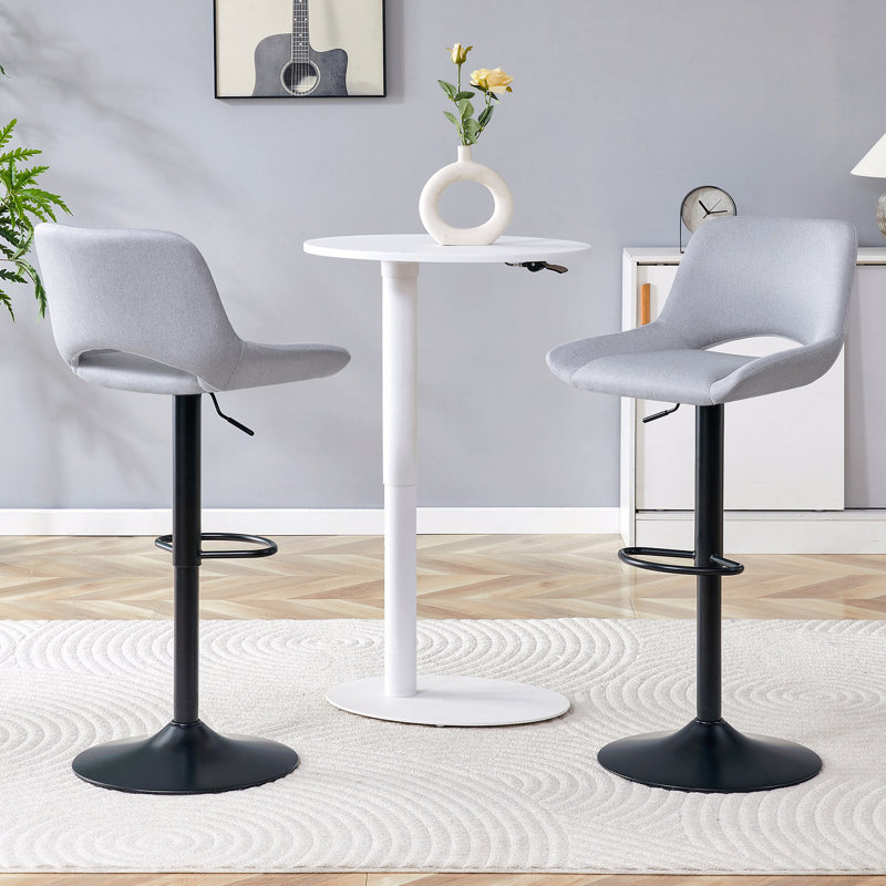 Modern Swivel Adjustable Bar Stools Set - 2 Pack, Light Grey Linen Fabric, Holds Up to 250 lbs