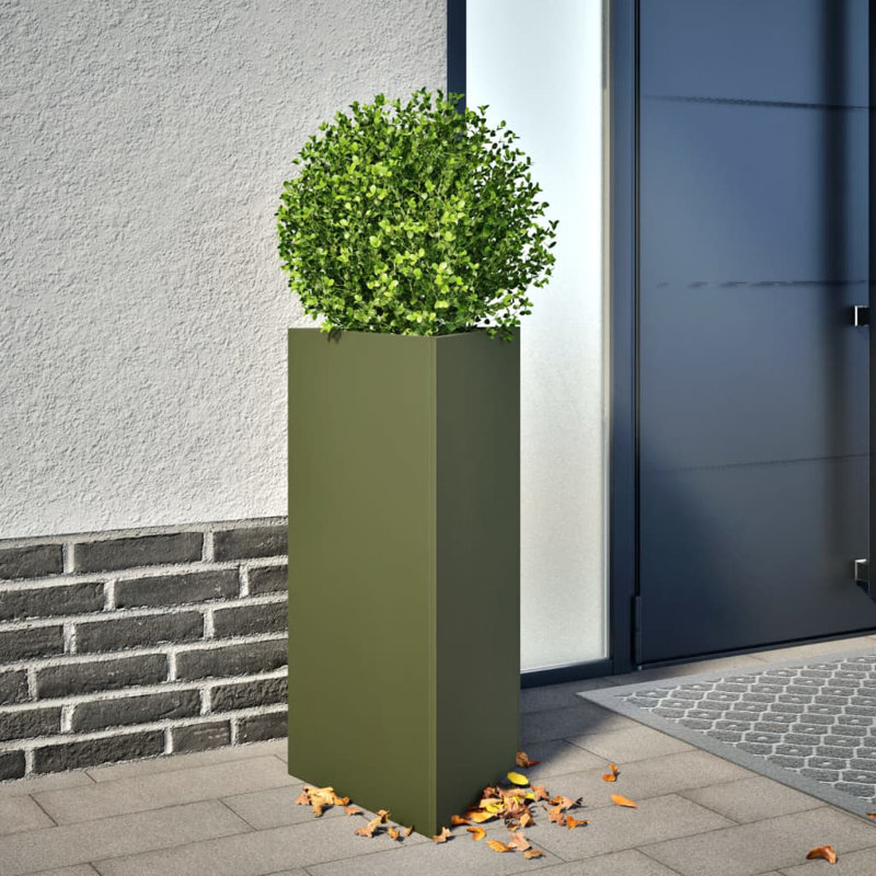 Williston Forge Garden Planter Triangular Corten Steel, Green, 70cm H x 40cm W x 34.5cm D