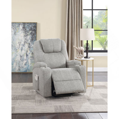 Light Gray Chenille Recliner W/Power Lift & Massage