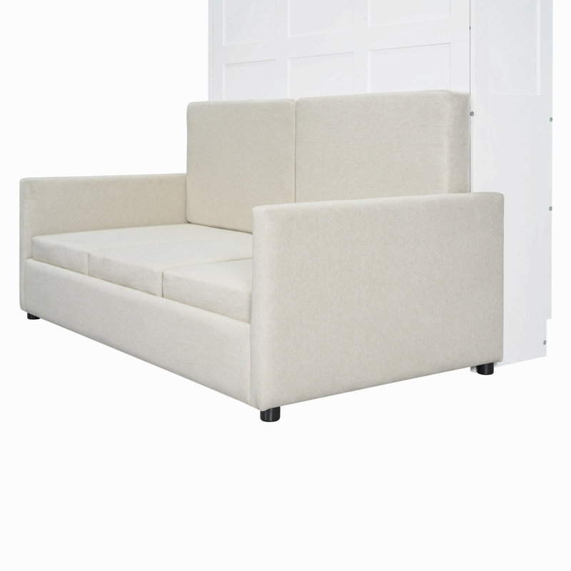 Lit escamotable double pleine grandeur avec coussin, Lit double, Blanc