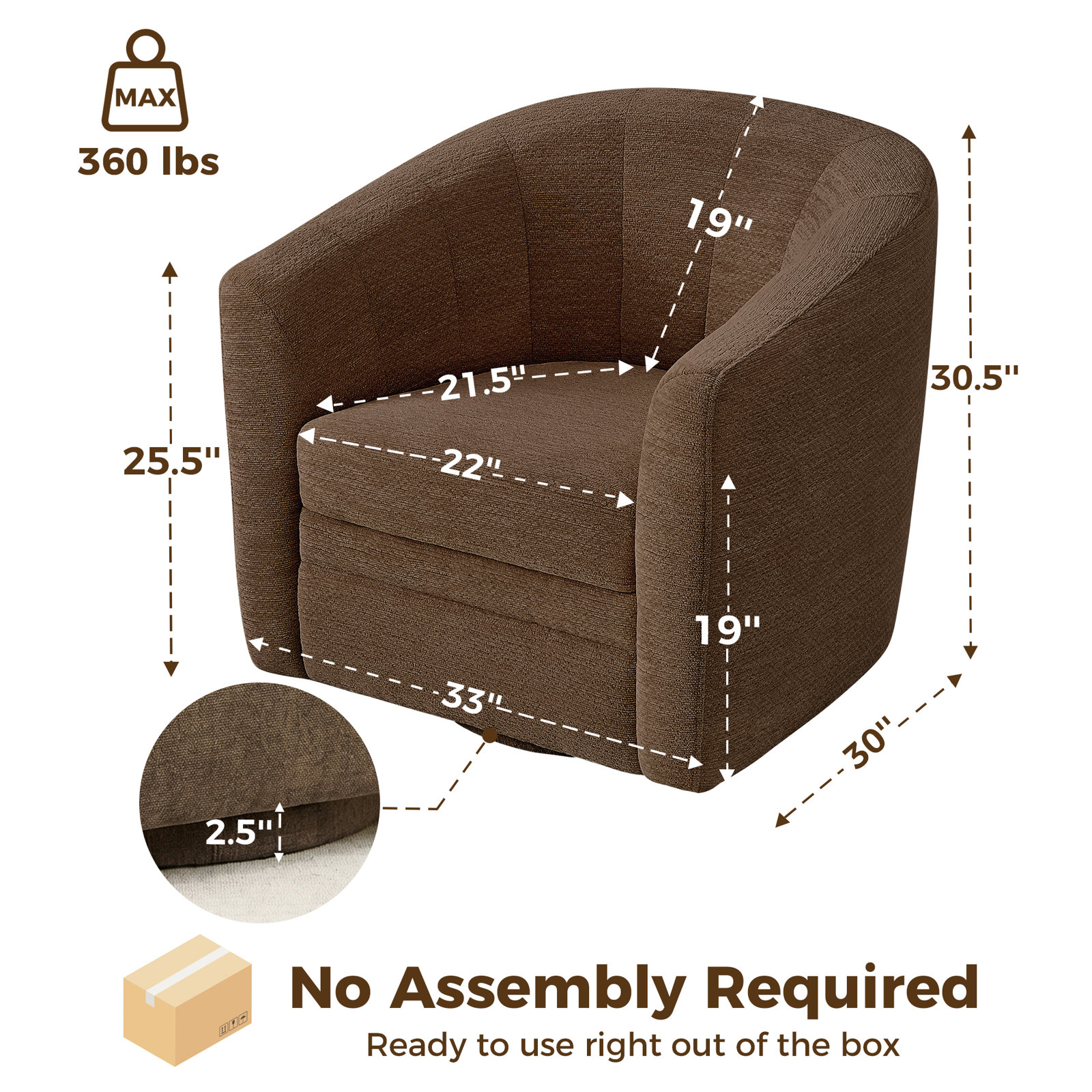 Eucalyptus Swivel Barrel Chair, Dark Brown