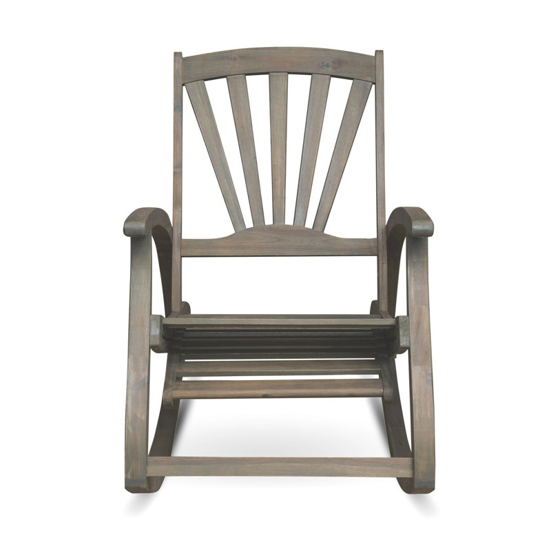 Chaise berçante d'extérieur en bois d'acacia avec repose-pieds rétractable, Gray