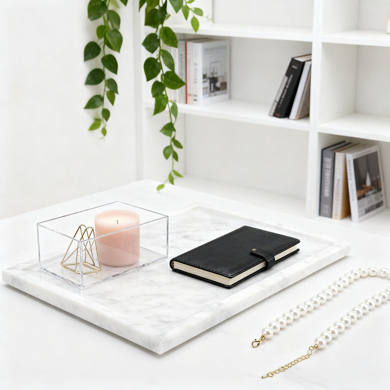 Marble Tray For Vanity & Home Decor, Heavy-Duty Non-Slip Stone Organizer For Perfume Display, Jewelry, Bathroom & Countertop