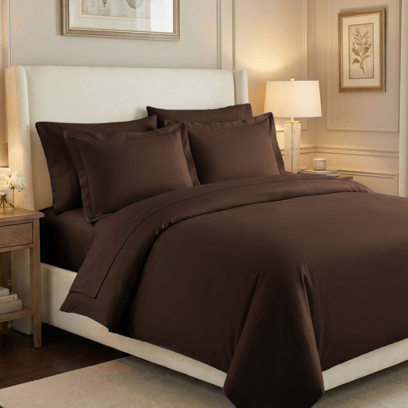 Edmont 530 Thread Count Certified Egyptian Cotton Blend Solid Duvet Cover Set with Pillow Shams, Full / Queen, Chocolate