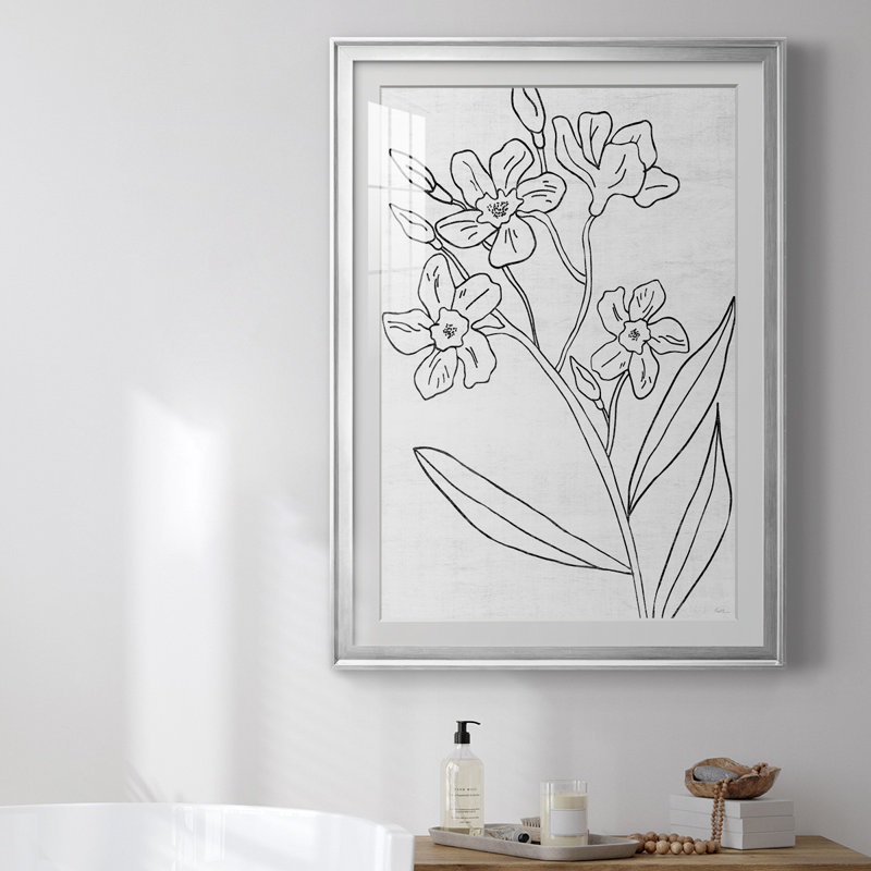 Reproduction encadrée de qualité botanique - croquis botanique II, H 42,5 po x l 30,5 po x P 1 po, Cadre argenté