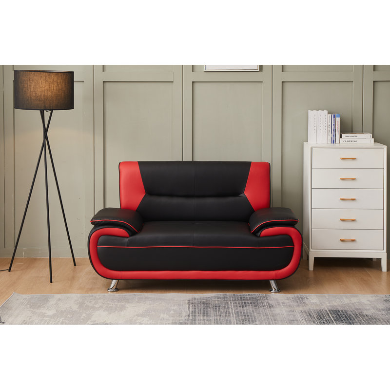 Causeuse Ehan, Similicuir rouge / noir