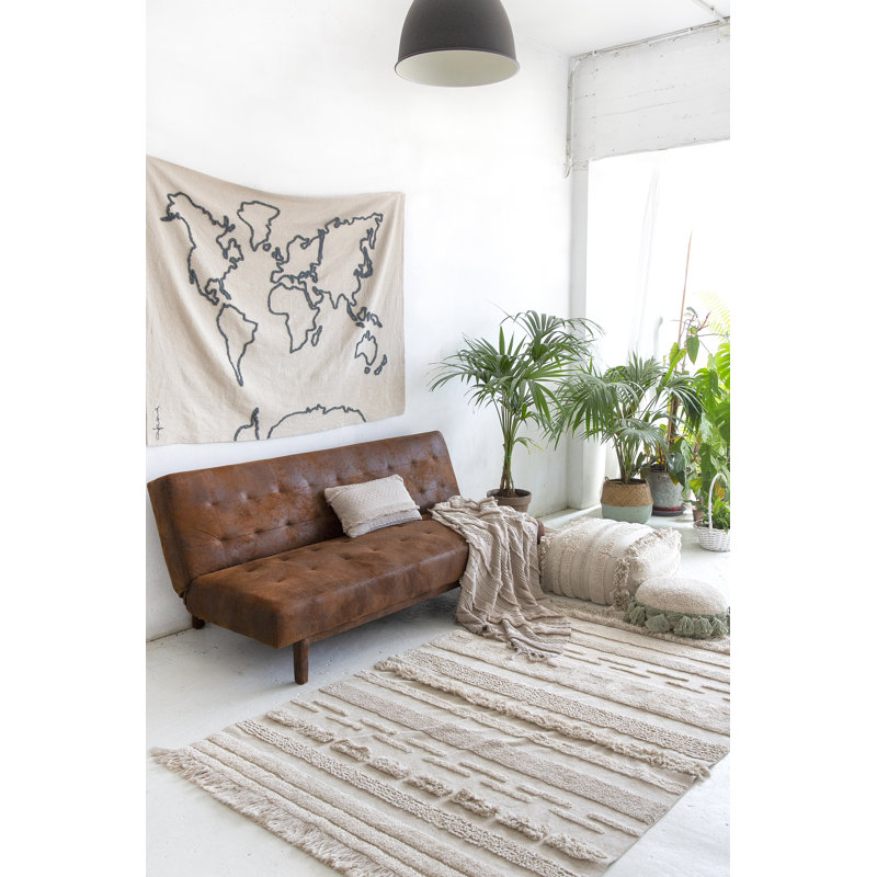 Cotton Striped Area Rug in Light Gray