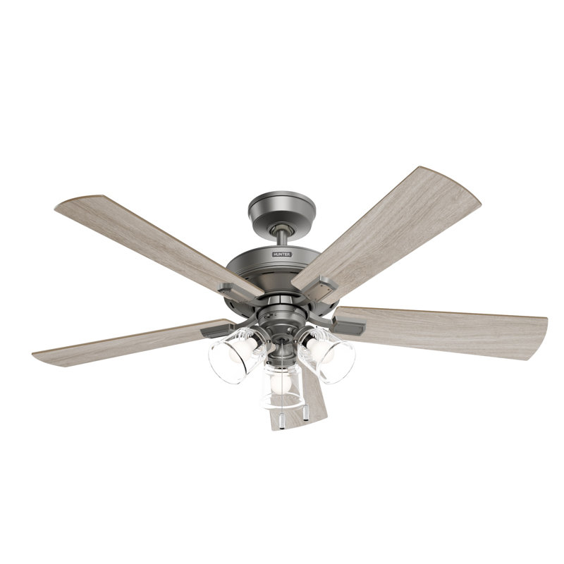 52" Crestfield 5 - Blade Standard Ceiling Fan With LED Light Kit And Pull Chain, Matte Silver