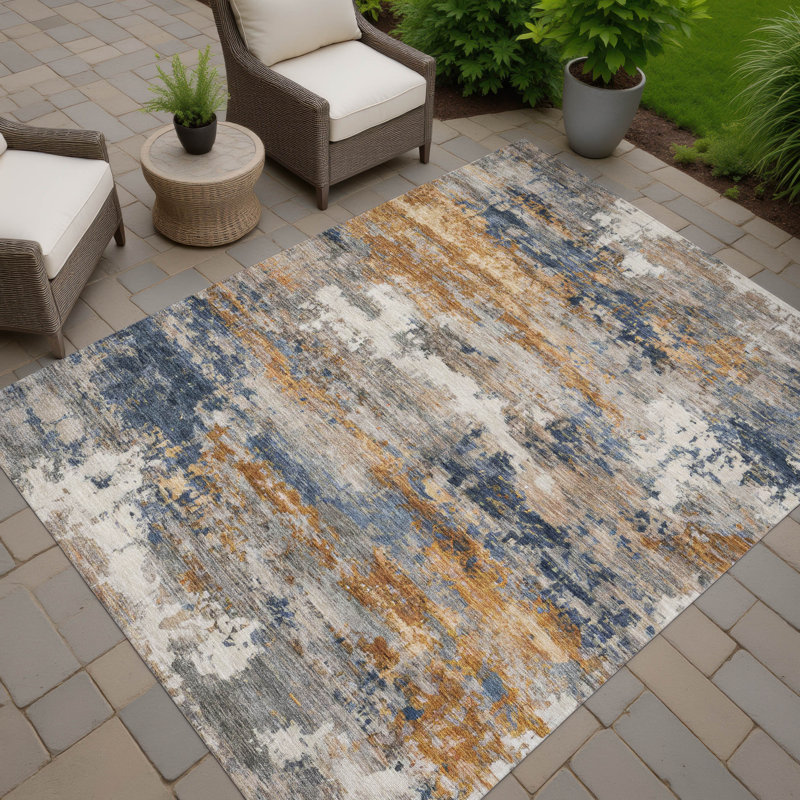 Machine Washable Indoor/Outdoor Chantille ACN2810 Abstract Rug, Granite, 3' x 5'