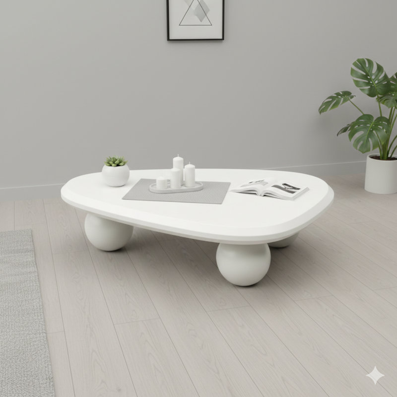 Table basse en forme de nuage avec trois pieds sphériques, table d'appoint moderne en bois, table d'appoint unique pour les petits espaces dans les salons