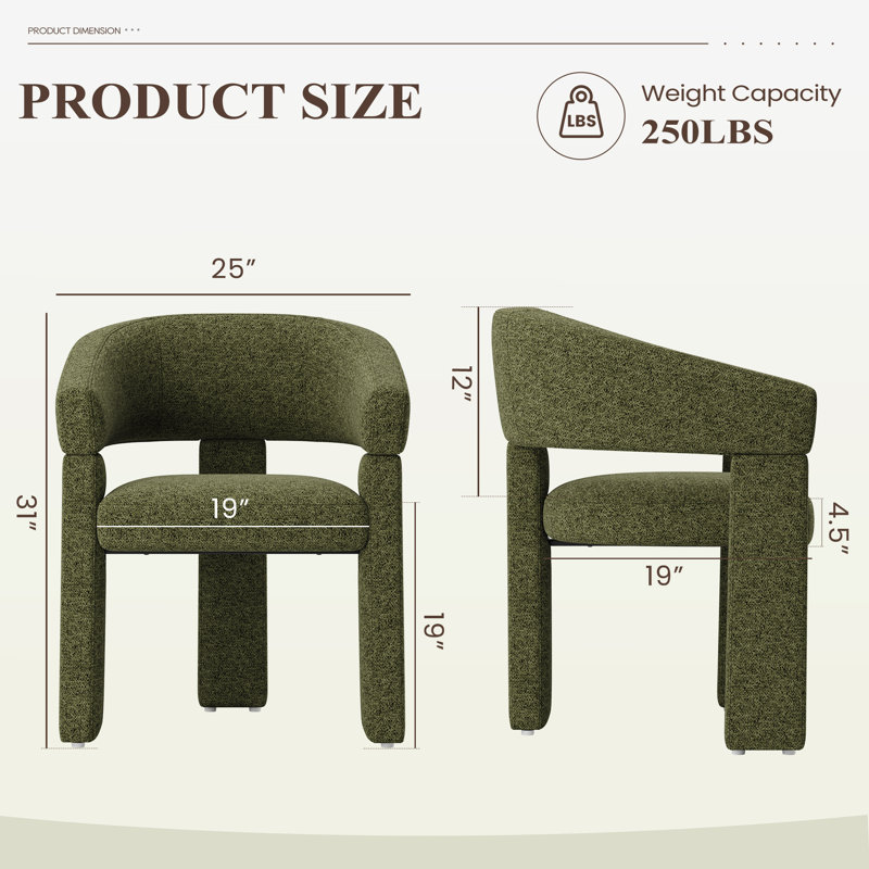 Chaise de salle à manger rembourrée avec accoudoirs tonneau, Vert