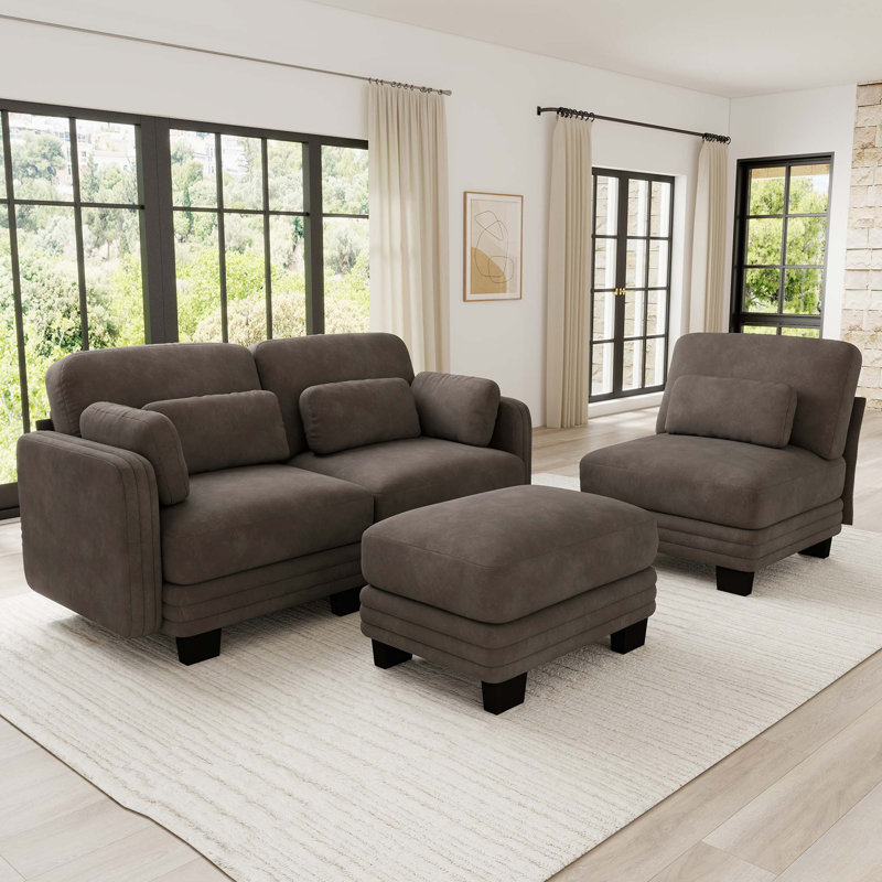 Canapé d'angle modulaire capitonné avec pouf amovible