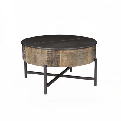 Wood Top Coffee Table With Metal Base