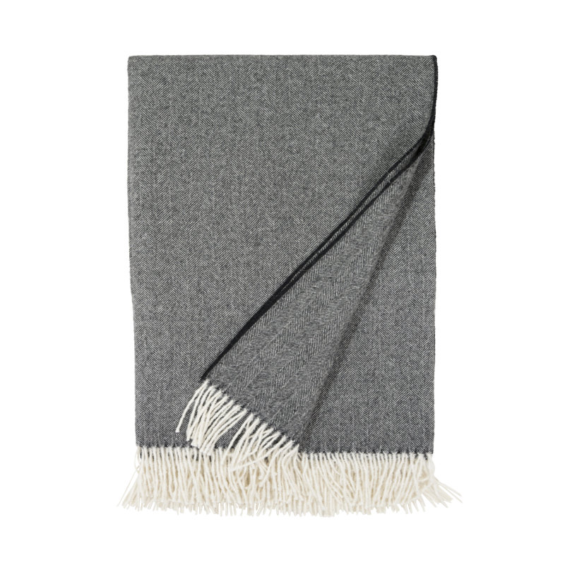 Madison Woven Baby Alpaca Throw Blanket, Black Herringbone