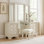Ensemble de coiffeuse Miamy, 6 tiroirs, tabouret rembourré, miroir DEL, blanc crème