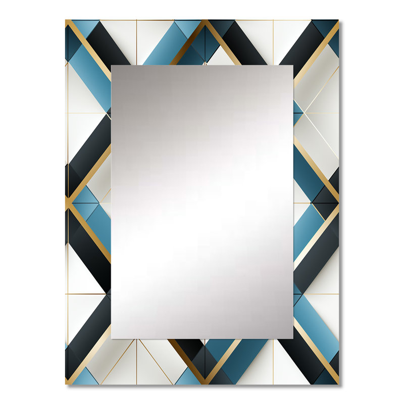 Deboris blanc et bleu Urban Gridlock Channel - miroir mural décoratif géométrique, grand miroir géométrique, impression d'art en métal