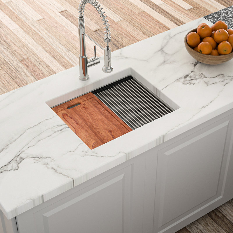Brushed Nickel Stainless Steel Kitchen Sink - 23X19x10 Inch, Easy To Clean 23"X19"X10" Workstation Basin Steel, With Guide
