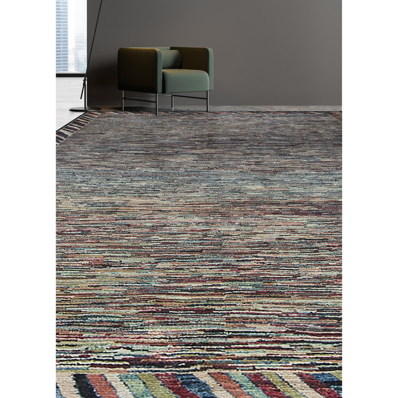 Hand-Knotted High-Quality Brown and Blue Area Rug