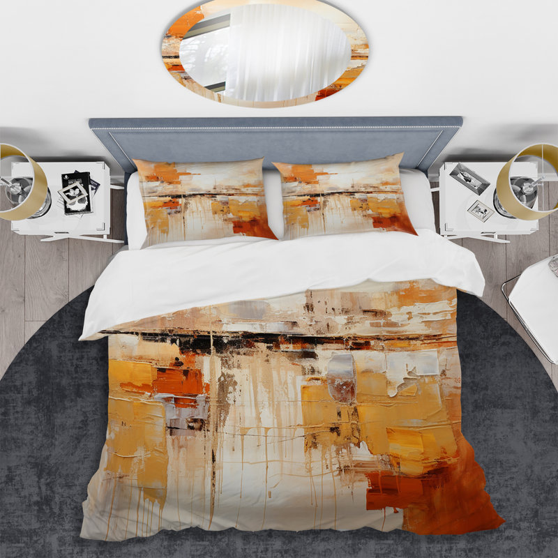Ensemble de housse de couette Glam Orange Beige Collage II - Fashion, Housse de couette simple et deux taies décorative