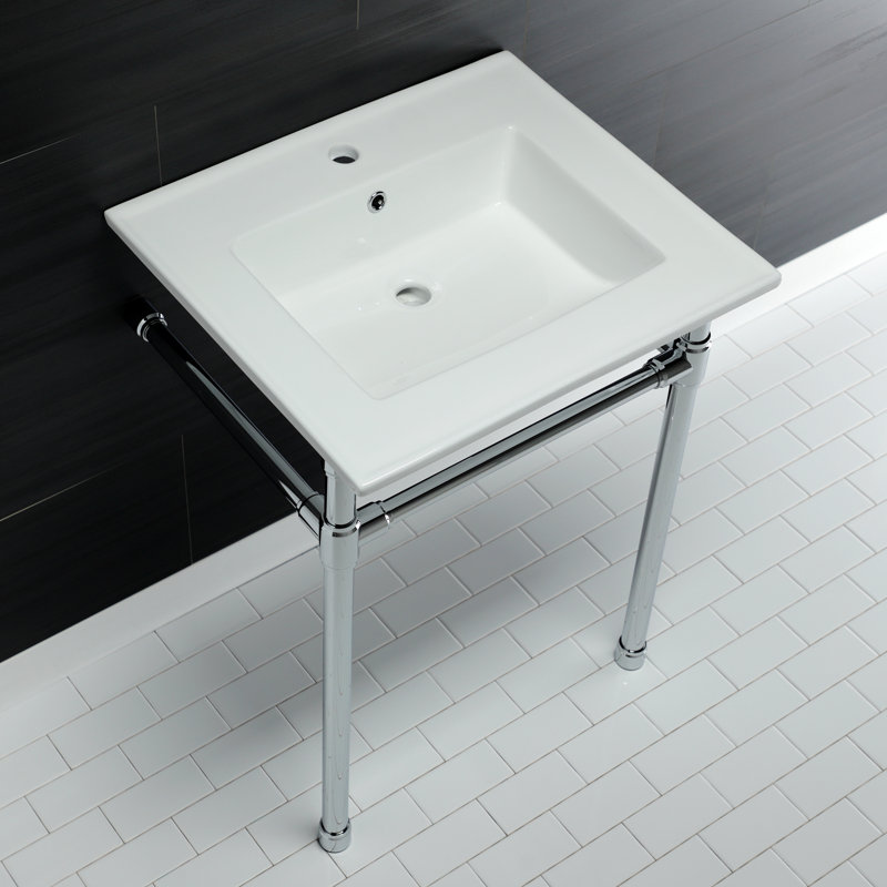 Kingston Brass Dreyfuss 25-Inch Ceramic Console Sink with Stainless Steel Legs, Single, Polished Chrome