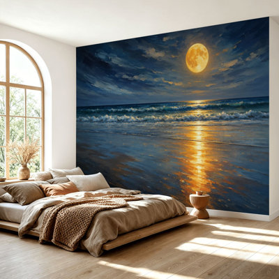 Papier peint auto-adhésif, lune, océan, paysage, paysage, photo sur toile Room Home Cor